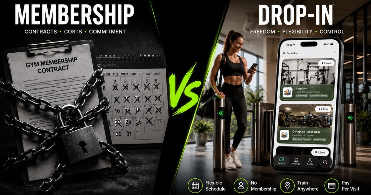 Visual comparison between a gym membership and drop-in classes with FlexDropin