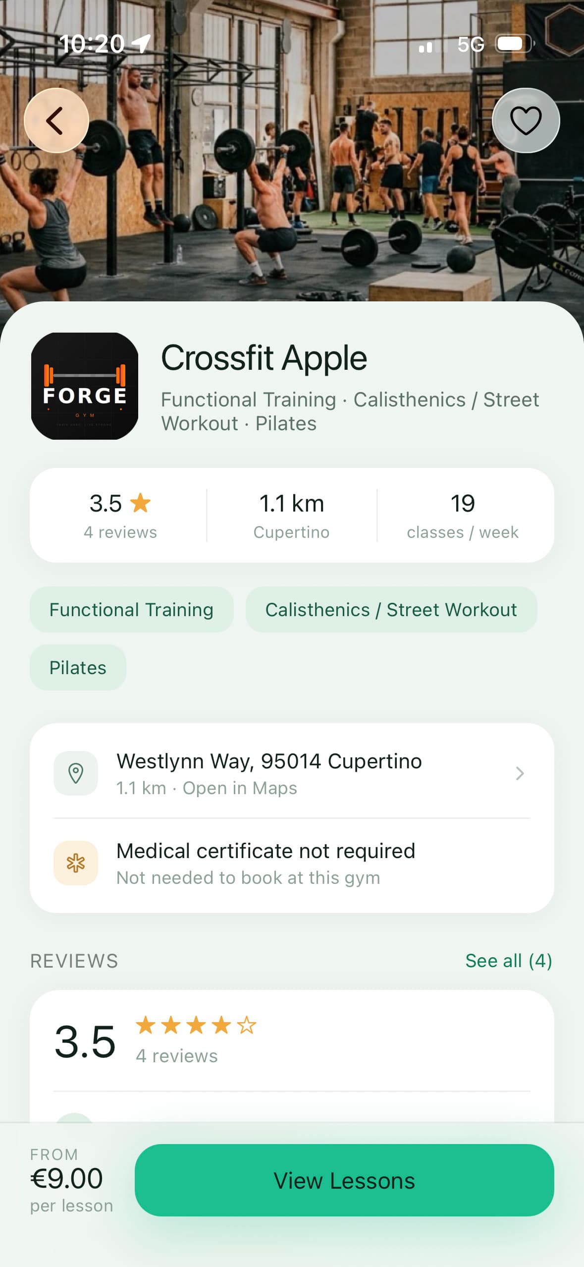 App screenshot: gym page
