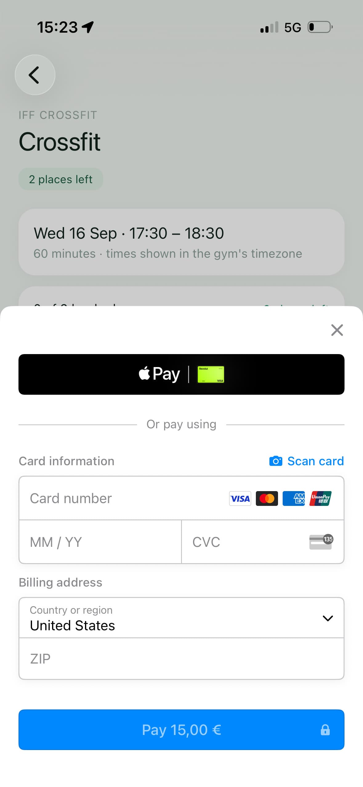 App screenshot: checkout