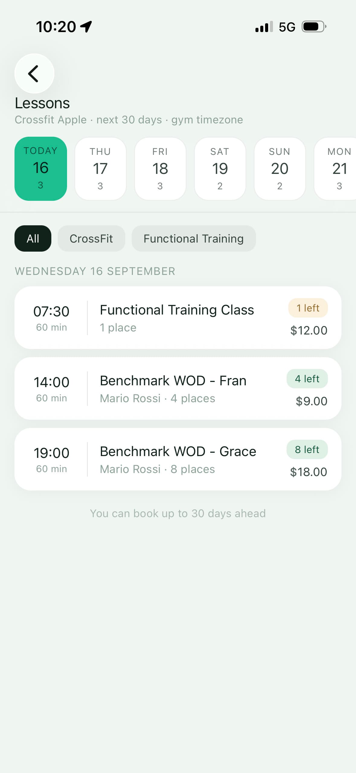 FlexDropin app: daily drop-in class calendar